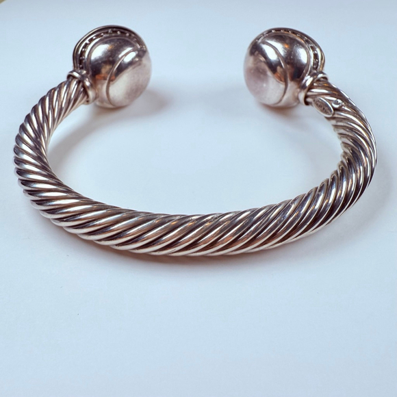 14K Gold Renaissance Cubic Zirconia Cable Cuff Sterling Silver 925 Bracelet - Picture 5 of 12